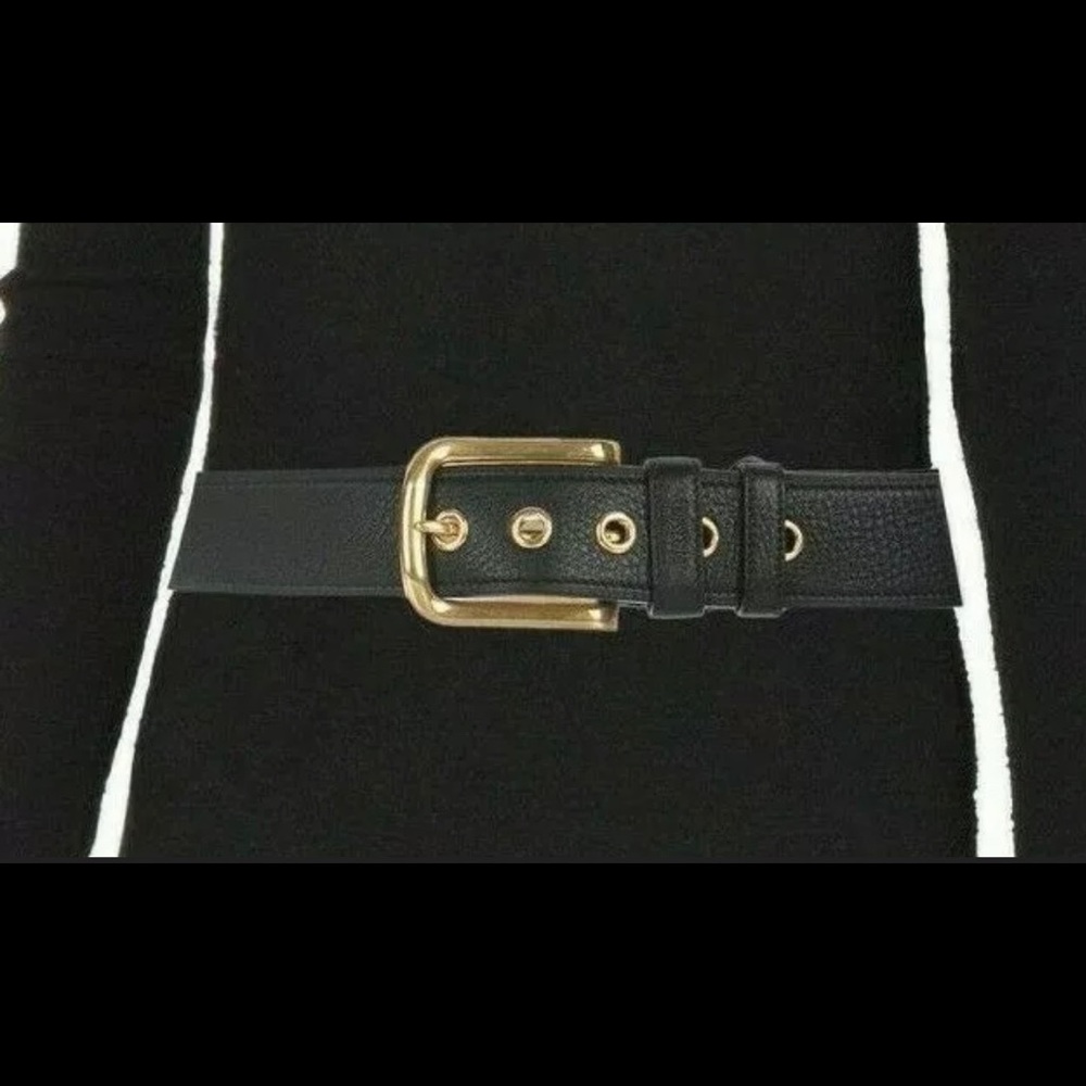 Prada Black Daino Leather 34” Gold Grommet Belt